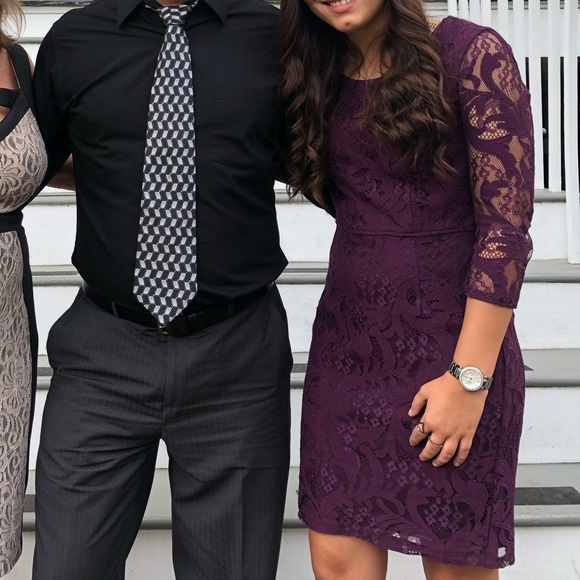 Lulus Purple Long Sleeve Bodycon Lace Dress, Size Small - Picture 2 of 4